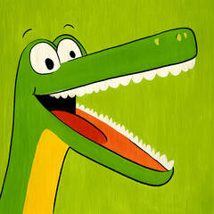 Smiling Cartoon Alligator Illustration on Green Background