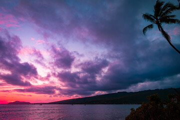 Tropical Paradise Sunset over Portlock Beach in Hawaii Kai, Hawaii, Oahu, USA