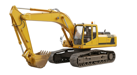 3D realistic yellow excavator isolated