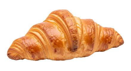 Freshly baked croissant with flaky texture, isolated