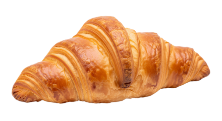 Freshly baked croissant with flaky texture, isolated