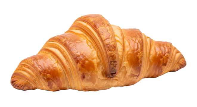 Freshly baked croissant with flaky texture, isolated