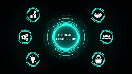 Ethical leadership concept global network digital illustration with business icons, social network icons ,Beautiful motion waving dots map texture with glowing defocused particles 4k video. - Powered by Adobe