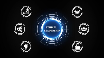 Ethical leadership concept global network digital illustration with business icons, social network icons ,Beautiful motion waving dots map texture with glowing defocused particles 4k video. - Powered by Adobe
