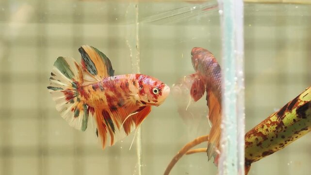 Poisson combattant (Betta splendens) isol&eacute; dans un petit aquarium &ndash; documentaire de sensibilisation