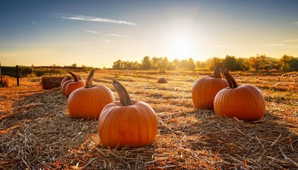 Pumpkins Backlit In A Straw Field Pumpkin Patch