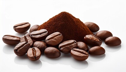 Close Up Of Dark Brown Coffee Beans On White Background