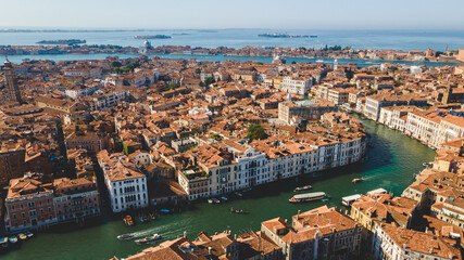 Fototapeta premium Aerial panorama of canal city and lagoon