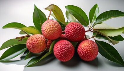 Stunning Branch Of Lychees With Green Leaves