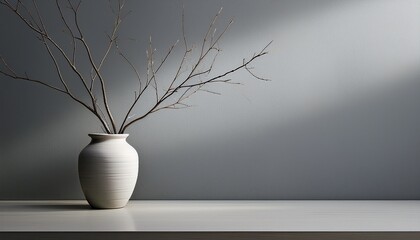Minimalist Vase With Branches On A Gray Wall