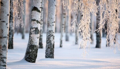 Close Up Of A Birch Wood In Winter In Finland