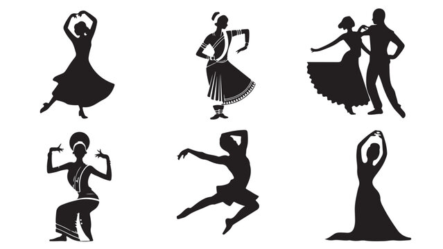 Set of diverse dancing silhouettes elegant vector illustration of various dance styles isolated on white background - Powered by Adobe