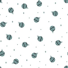 Christmas seamless pattern Baubles, festive background, perfect for wrapping paper, fabric, surface design, on a white background