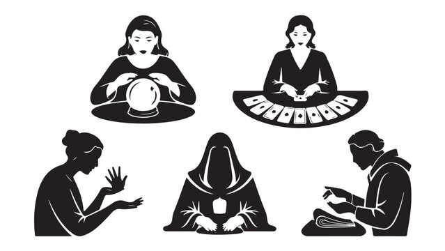 Set of fortune teller icons vector illustration of spiritual and mystical practices isolated on white background