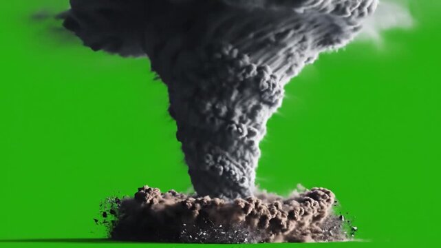 Dramatic tornado footage with green screen background for compositing, ideal for weather reports and special effects, offering thrilling visual impact and creative flexibility
