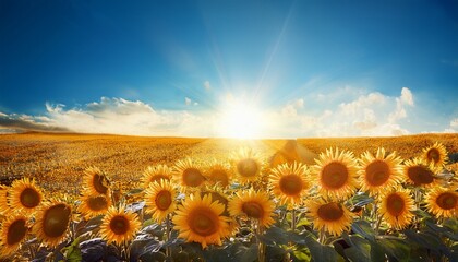 Vibrant Sunflower Facing Sun Bright Blue Sky Botanical Vibrant Background