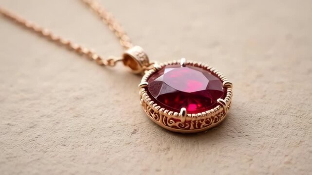 Elegant oval ruby pendant necklace on delicate rose gold chain, a symbol of luxury and timeless beauty.