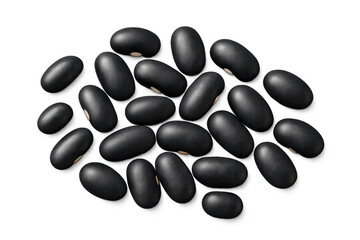 Black beans scattered, showing dry legumes, healthy vegan food ingredient and source of protein on transparent background
