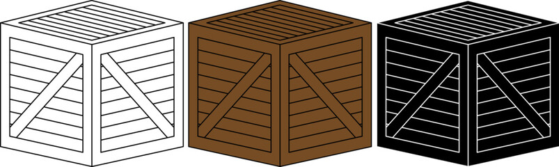 outline silhouette Wooden crate icon set
