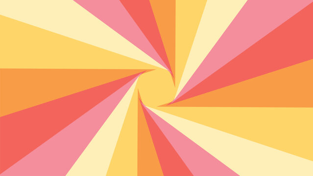 Colorful radial sunburst background with warm yellow, orange and pink rays converging toward center, bold retro abstract pattern ideal for posters, web design headers, party graphics and promotional l