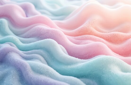 Abstract colorful illustration features soft wavy forms. Pastel color palette pink blue orange create a serene dreamy artistic background. Creative design background for various projects.