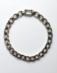 Obraz premium Close Up Silver Metal Chain Bracelet on White Background for Jewelry Promotion
