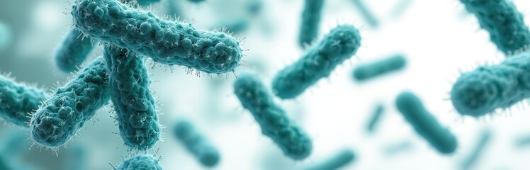 Microscopic rod shaped bacteria, or probiotics, float in fluid. These tiny organisms are essential for health and digestion, forming colonies.