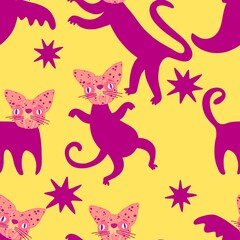 Halloween animals seamless cats pattern for wrapping paper and fabrics and linens and kids clothes print