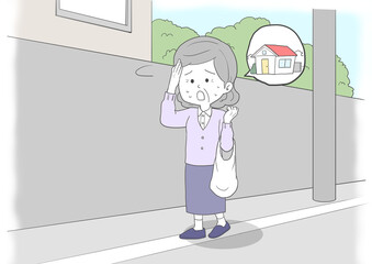 道に迷ったシニア女性　家　背景