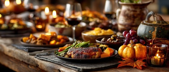 A bountiful autumn harvest table adorned with vibrant orange pumpkins