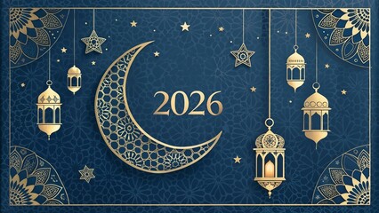 Islamic Royal Gold Happy New Year 2026 Crescent & Lantern Template