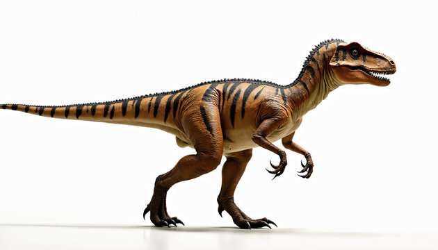 Realistic image of Eoraptor dinosaur isolated on white background. Prehistoric carnivore animal, extinct reptile species. Ancient predator illustration for education and science.