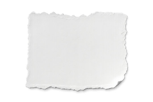 White ripped paper piece featuring jagged torn edges and textile texture, isolated on a transparent background