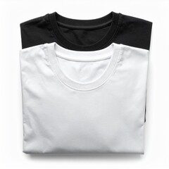 Folded White T Shirt with Black T Shirt on White Background Studio Shot