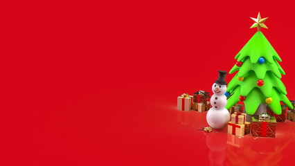 The Snow man and Christmas tree for Holiday or new year concept 3d Rendering.