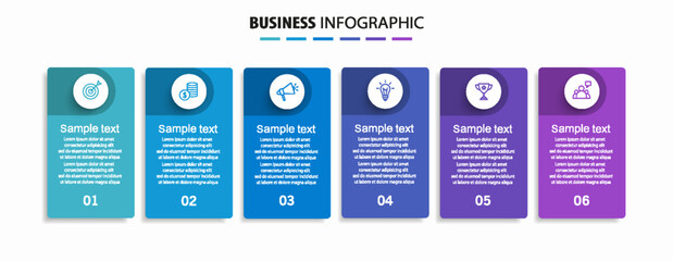 Infographic design business template with 6 options, steps. Can be used for workflow layout, diagram, annual report, web design