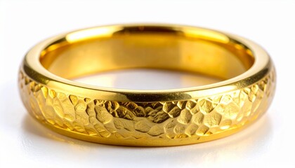 Textured Gold Band Ring Detailed Close Up on White Background Studio Shot