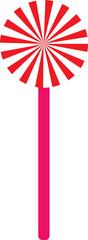 Red and White Swirl Lollipop Illustration with Pink Stick on White Background