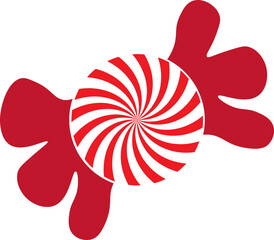Red and White Peppermint Swirl Candy Illustration with Twisted Wrapper Ends