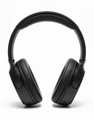 Fototapeta premium Black Wireless Headphones Centered on White Background in Studio Lighting
