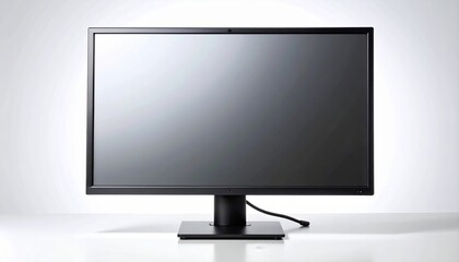 Black Computer Monitor with Blank Dark Screen on White Background Display
