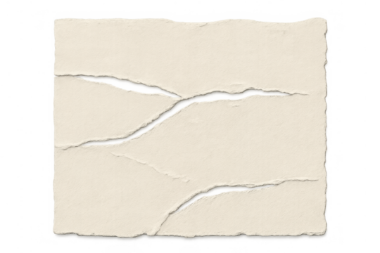 Torn beige paper background with ragged edges creating a texture effect on a transparent backdrop