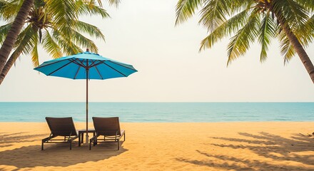 Obraz premium Tropical Sunny Beach with Deck Chairs