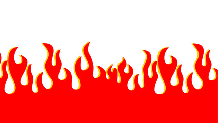 Fire flame illustration. Abstract fire background on white background. Abstract cartoon flame background. Fire flame seamless border pattern. Fire seamless pattern background.