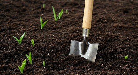 Gardening Shovel Placed in Soil