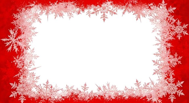Festive red background with a white snowflake border and empty center