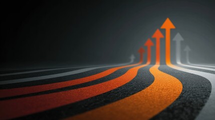 Abstract illustration of dynamic lines and arrows indicating growth and progress with a sleek modern design and dark background