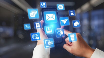 Email icons show digital communication, email service, and inbox management. Email supports online messaging, email notification, and secure exchange. Gist