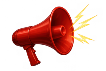 Red megaphone broadcasting important message, making loud announcement, or giving urgent alert communicating news