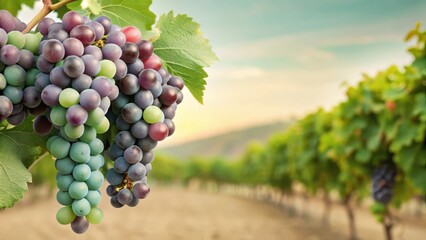 Naklejka premium Group of wine grapes at a vineyard with background